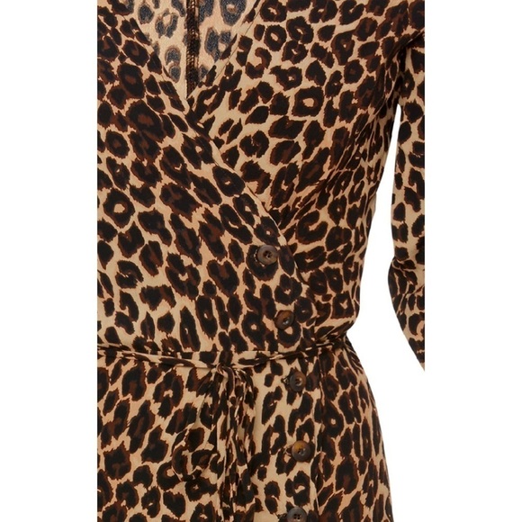 Faithfull The Brand Brown Leopard Print Crepe Wrap Midi Dress sz 2 - Picture 4 of 16